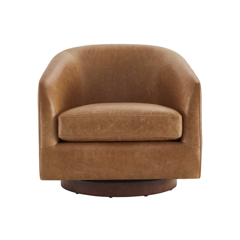 Genuine Leather Swivel Barrel Chair & Reviews Birch Lane